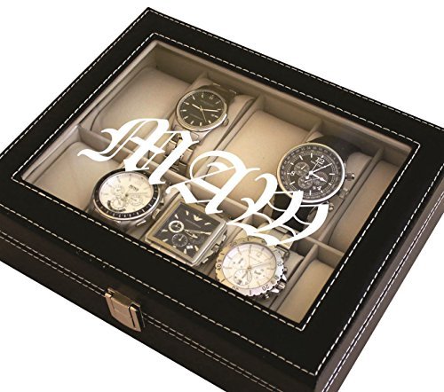 Customized Watch Storage Box - Groomsmen Wedding Father's Day -  Personalized Engraved Monogram (Black)